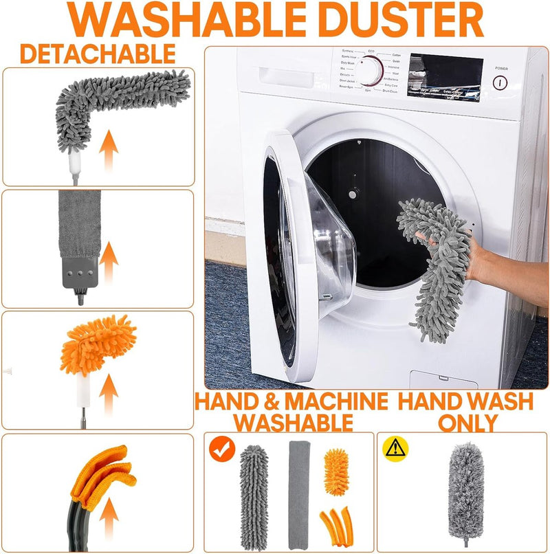 Reiniging Feather Duster met 30-100" Verlengpaal Plafondventilator Microfiber Duster Intrekbare opening Lange stofdoek voor hoge plafonds Spinnenweb Blinde muur