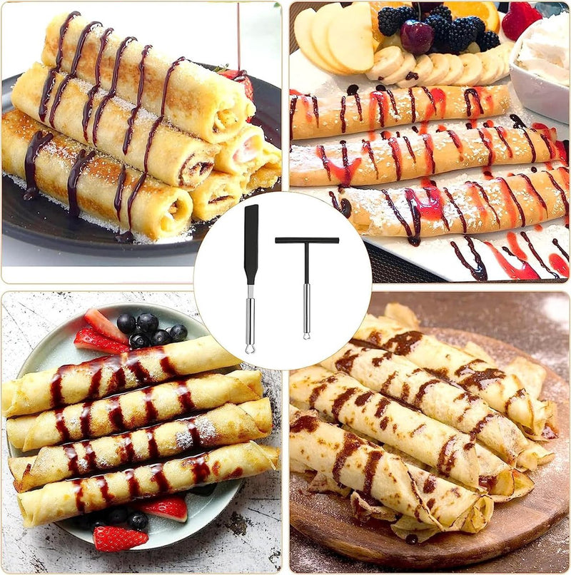 2-delige roestvrijstalen deegverdeler, T-vormige crêpes-distributeur, crêpes-distributeur, roestvrij staal voor pannenkoeken, pannenkoeken, omeletten, voor thuis, keuken, bakken, koken, bakgereedschap