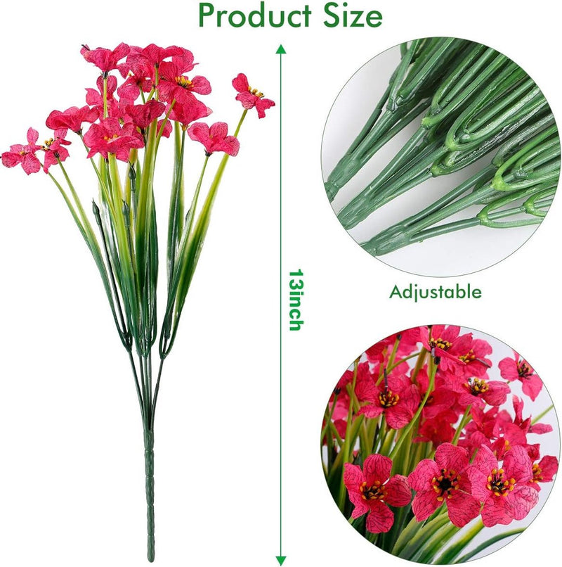 Kunstbloemen 16 bundels voor buiten, UV-bestendig, nepbloemen, vervaagt niet, faux kunststof, groenery, struiken, tuin, veranda, vensterbox, decoratie (roze)