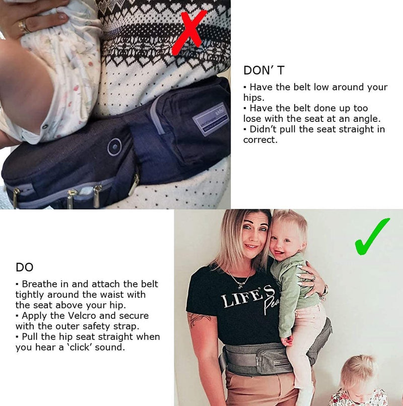 Hipseat Babydrager 0-36 maanden, lichte, verstelbare, rugondersteunende taillekruk, 3-in-1 babydrager voor pasgeborenen tot peuterzitje (lichtgrijs)