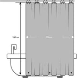 Douchegordijn, 180 x 200 cm, waterdicht douchegordijn met gewichtmagneten aan de onderkant, PEVA wasbaar badkamergordijn, antibacteriële schimmel, badgordijn met 12 douchegordijnringen