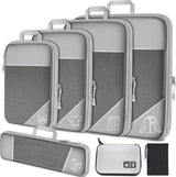 Kledingtassenset 7 kofferorganizerset, verpakkingsblokjes compressie, kofferorganisator voor op reis, verpakkingsblokjes rugzak, bagage-organizer met elektronische kabeloplader (grijs)