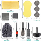 Reinigingsset voor de auto, autoreinigingsset, autoverzorgingsset, voor buiten, autowasset met bandenborstel, multifunctionele reinigingsdoekjes, voor auto, motorfiets, binnen en buiten, huishoudelijk schoonmaken