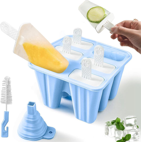 Siliconen ijsvormen, ijslollyvormen set met 6 holtes, ijsvormen, BPA-vrije ijsvormen met handvat, herbruikbare ijsvorm van voedingskwaliteit voor kinderen en volwassenen, doe-het-zelf