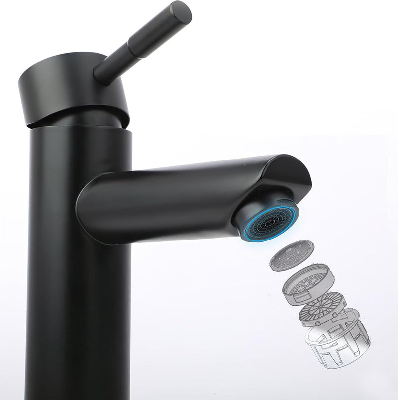 Hoge Zwarte Badkamerkran, Elegante Stijl Kraan Wastafel Voor Badkamer, Roestvrij Staal Eengreepsmengkraan Keramische Klep Wastafelmengkraan