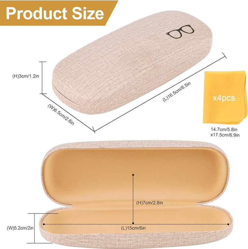 Brillenkoker Hard Shell 4-delige beschermhoes voor brillen Brillenopbergdoos Brillendoos Draagbare harde brillenkoker Geschikt voor de meeste brillen en zonnebrillen, geel