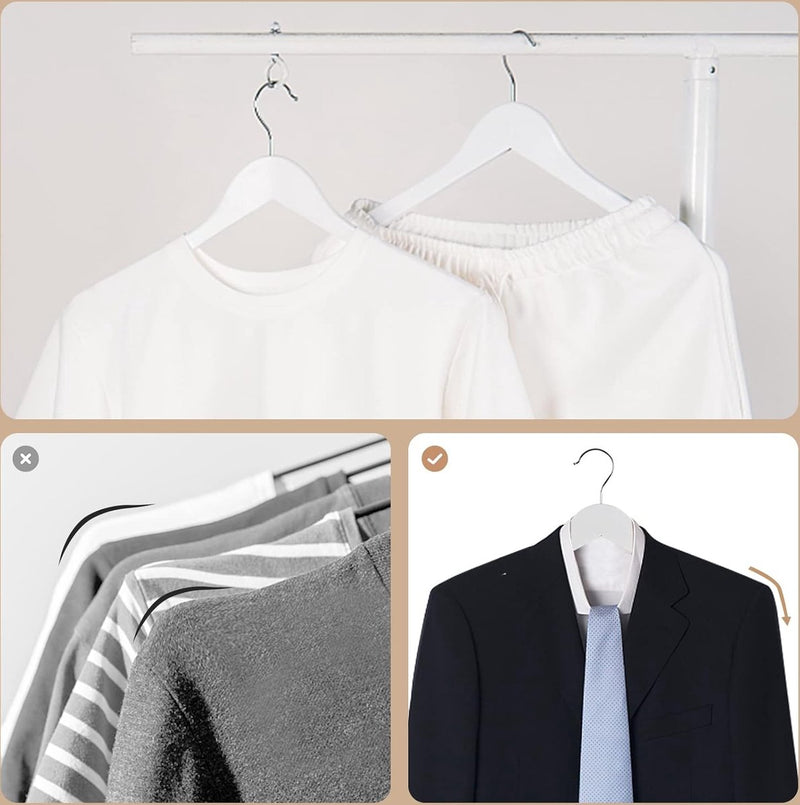 20 stuks houten kleerhangers sterke houten kleerhangers met 360° haak transparante antislipstrip en schouderinkepingen voor bretels, jassen, jassen, pakken (wit)
