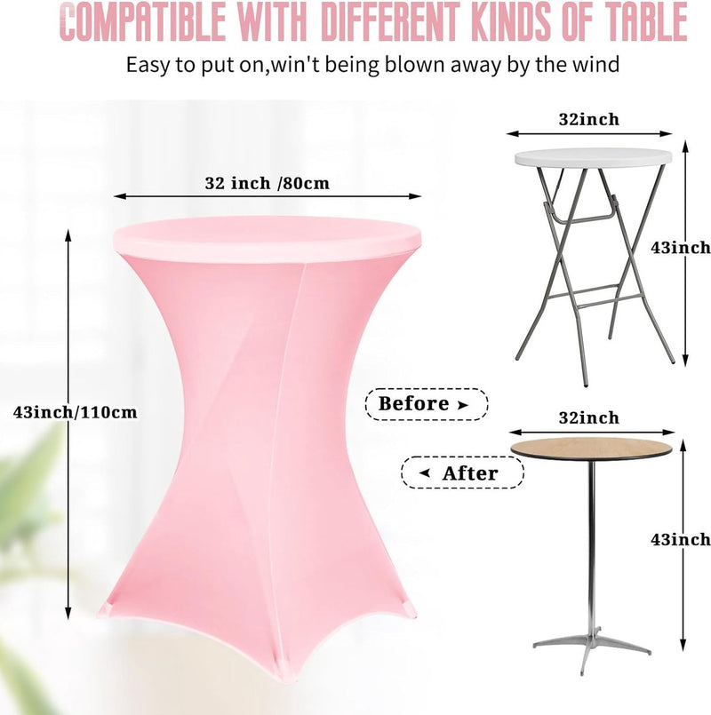 Set van 3 stretch-bartafelhoezen voor bistrotafels, diameter 80-85 cm, elegante versteviging in het voetgedeelte, stretch-covers roze hoezen voor bartafels en bistrotafels (80 x 110 cm, roze).