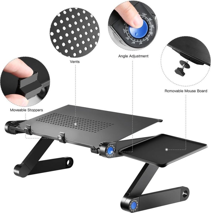 Laptoptafel voor bed, computertafel, notebooktafel, schootbureau, hoek, opklapbare bedtafel, 360 graden verstelbare hoek, afneembaar, draagbaar, boekensalontafel, compatibel met alle soorten laptops