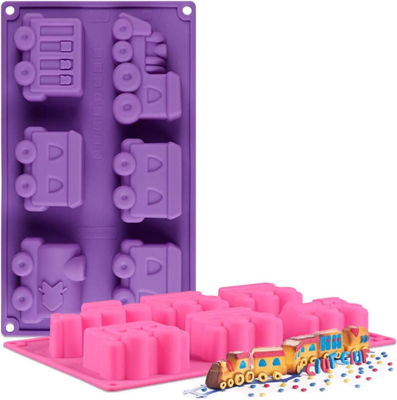 Set van 2 premium siliconen bakvormen/muffinvormen voor muffins, cupcakes, cakes, puddingen, ijsblokjes en gelei - treinauto-bakvorm voor indrukwekkende creaties, hoogwaardige siliconen cakevorm