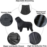 Hondenregenjas, waterdichte regenjas met hoge kraag, reflecterende strips en ritsen, geschikt voor alle hondentypes-zwart-M
