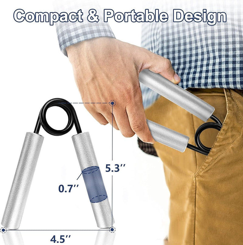 Set van 6 metalen onderarmtrainer 100 LB-350 LB, antislip gripsterktetrainer, handgreeptrainer voor spieropbouw en handrevalidatieoefeningen, zilver