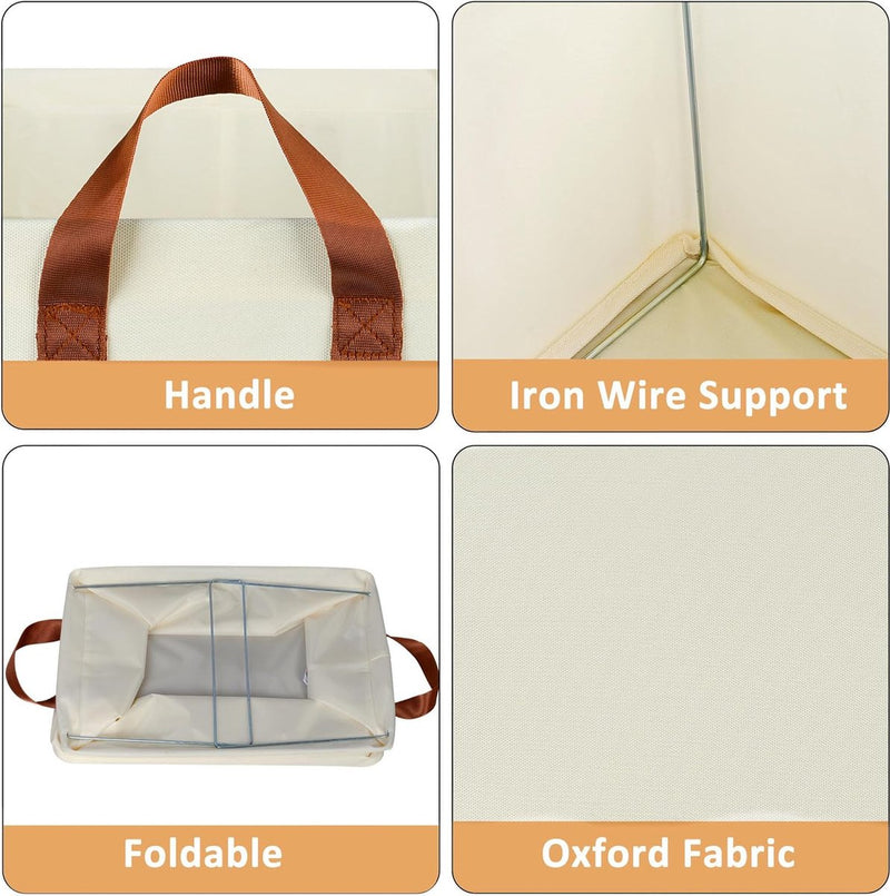 Opbergbox set van 2, opvouwbare opbergmand, Oxford stof 36x26x20 cm, organizerbox voor kledingstaatdozen, opbergrekken, kasten (beige)