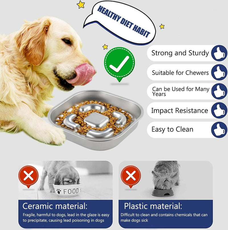 Anti-sling hondenkom, anti-slingerkom, roestvrij staal, slowfeederkom, hond, antislip roestvrijstalen hondenkom voor grote, kleine en middelgrote honden, voerbak hondenkom