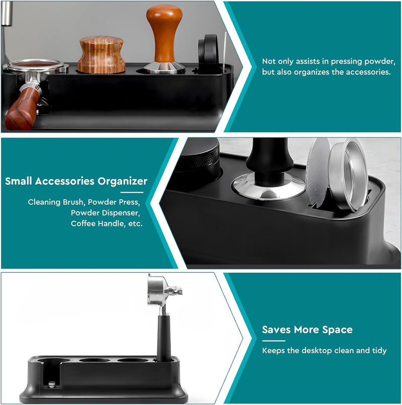 Tamperstation, 51-58 mm, zwart, toebehoren, espresso-tamperhouder, ABS, in hoogte verstelbaar, tamperhouder, standaard, universeel, multifunctioneel, onderhoudsvriendelijk