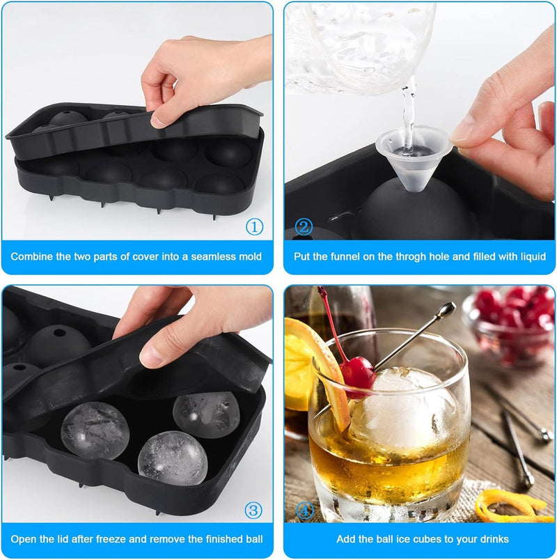 2 stuks siliconen ijsblokjesvorm, groot, 8-voudige ijsblokjeshouder met bol, ijsbolvorm, ijsbolvorm, voor gekoelde cocktails, whiskydranken