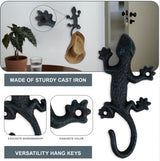 3 stuks Gecko garderobehaken, rustieke garderobehaken, gietijzeren wandhaken, vintage met schroeven, kledinghaken, muur om op te hangen, kleding, sleutels, hoeden, tassen, zwart-groen