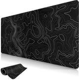 Muismat Zwart Minimalistisch Topografische Kaarten Bureau-onderlegger, wasbare muismat XXL Gaming met gestikte randen voor toetsenbord, pc-muis en laptop 800x350mm