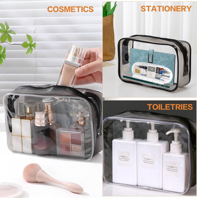 Handbagage, vloeistoffen, toilettas, transparant, waterdichte tas met ritssluiting, vliegtuig, reizen, cosmeticatas, transparant, toilettas voor het vervoer van vloeistoffen (4 stuks), transparant