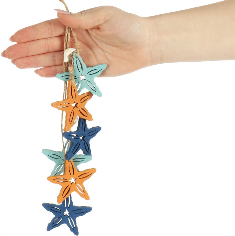 3 x hangdecoratie, maritiem, decoratie om op te hangen, zeester, anker en stuurwiel van hout, met schelpen, hangdecoratie (3 stuks, 38 cm)