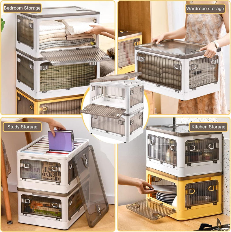 28 liter opslagcontainers met deksels, 2 pakken grote plastic stapelbare speelgoedopslagcontainers Box Organizer, opvouwbare opslagcontainers Bakken met wielen