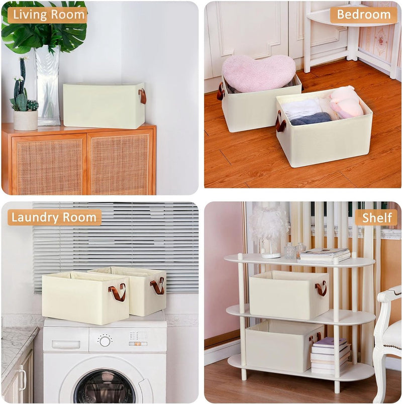 Opbergbox set van 2, opvouwbare opbergmand, Oxford stof 36x26x20 cm, organizerbox voor kledingstaatdozen, opbergrekken, kasten (beige)