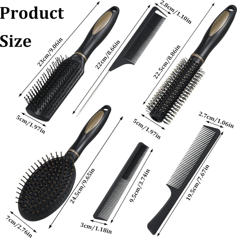 6 stuks haarborstelset, massagekammen, meerdere stijlen, borstelharen voor vrouwen, mannen, thuis, reizen