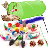 31 stuks kattenspeelgoed met kattentunnel, ballen, kattenspeelgoed, muizen, veerspeelgoed, pluche speelgoed, interactief kattenspeelgoed voor katten, kattenaccessoires