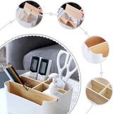 Houten desktoppen, 5 vakken, houten bureau-organizer, bureau-afstandsbedieninghouder met afneembare vakken, houten bureau-opbergdoos, multifunctionele opbergdoos voor kantoor, school en huishouden (B)