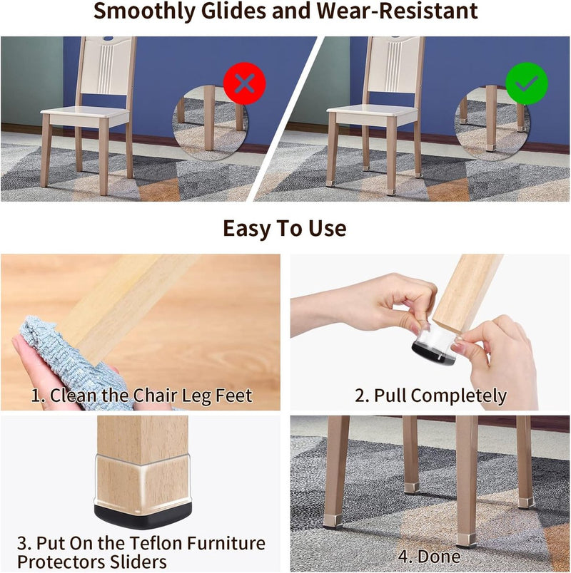 stoelpoothoezen 16-pack stoelpootglijders voor tapijt meubelvoetbeschermers pads 3,2 cm rond transparant TPE hoogelastisch zacht rubber met zwart geen krassen