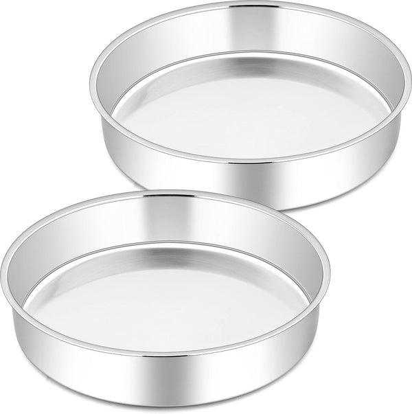 Bakvorm, set van 2, roestvrij staal, ronde taartvorm, gezond en niet giftig, gemakkelijk te reinigen en vaatwasmachinebestendig, 21 cm