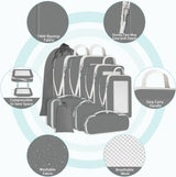 Kofferorganizerset met compressie, 9-delig, packing cubes compressie, reisorganizer voor koffer en rugzak, paktassen voor koffer, kofferorganizer, kledingtassen, verpakkingskubus, grijs