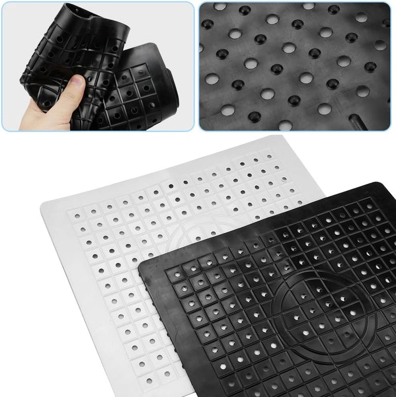 Set van 2 siliconen schoteldroogmat gootsteen, zwart witte gootsteenmat, vierkante gootsteenmat voor gootstenen met afvoergat aanrechtinzet keuken