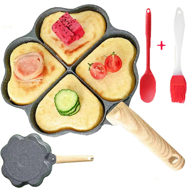 Pancakepan met antiaanbaklaag, 20 cm, 4 gaten, aluminium pan voor ontbijt, gecoate pan voor gasfornuis, inductie
