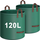 Tuinafvalzak, 2 x 120 liter, zelfstaande tuinzak met 4 handgrepen, robuust en waterdicht, stabiel, robuust en opvouwbaar, grote afvalzak voor gras, bladeren, heg, tuinafval