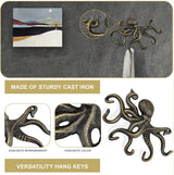 Oktopus garderobehaken, rustieke garderobehaken, gietijzeren wandhaken met schroeven, kledinghaken, om op te hangen, kleding, sleutels, hoeden, tassen, zwart-goud