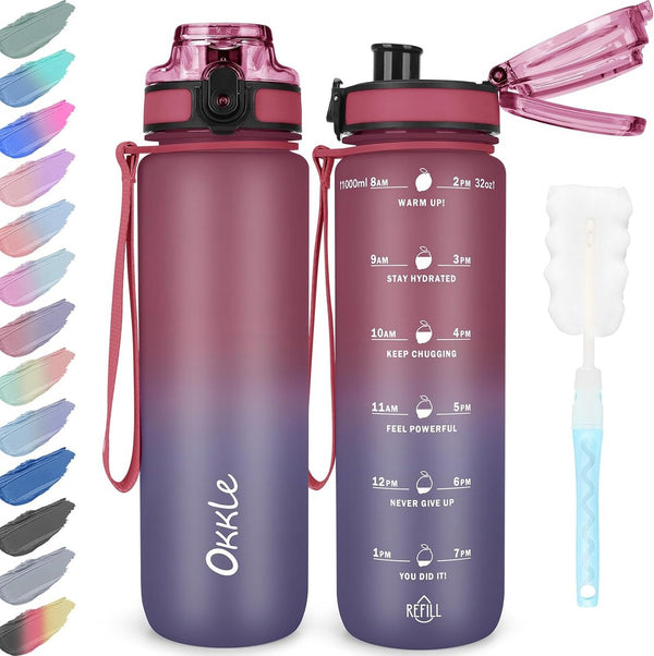 Waterfles 1L BPA-vrije waterfles met deksel en lekvrij, geschikt voor sportschool, school, fietsen, buiten, sport, fitness