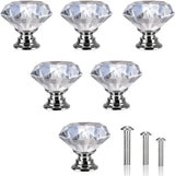 6 stuks meubelknoppen, kristallen ladeknoppen, moderne mode commodeknoppen, kristalheldere deurknop, 30 mm zinklegering kristalglas handgrepen, met schroeven in 3 maten (zilver)