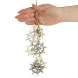 3 x hangdecoratie, maritiem, decoratie om op te hangen, stuurwiel, anker en vuurtoren met schelpen, hangdecoratie van hout (3 stuks, grijs/wit/blauw)