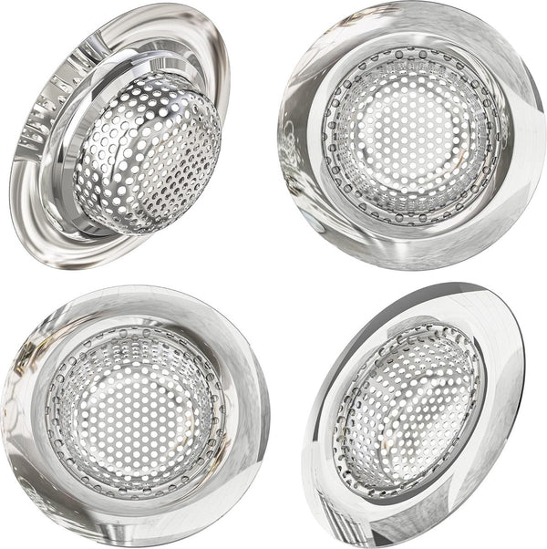 Roestvrijstalen afvoerzeef met een diameter van 7 cm, roestvrij haarzeef, set van 4, fijnmazig, haarzeef, douche voor gootsteen, afvoerzeef, keuken, afvoerzeef, badkuip, afvoerzeef