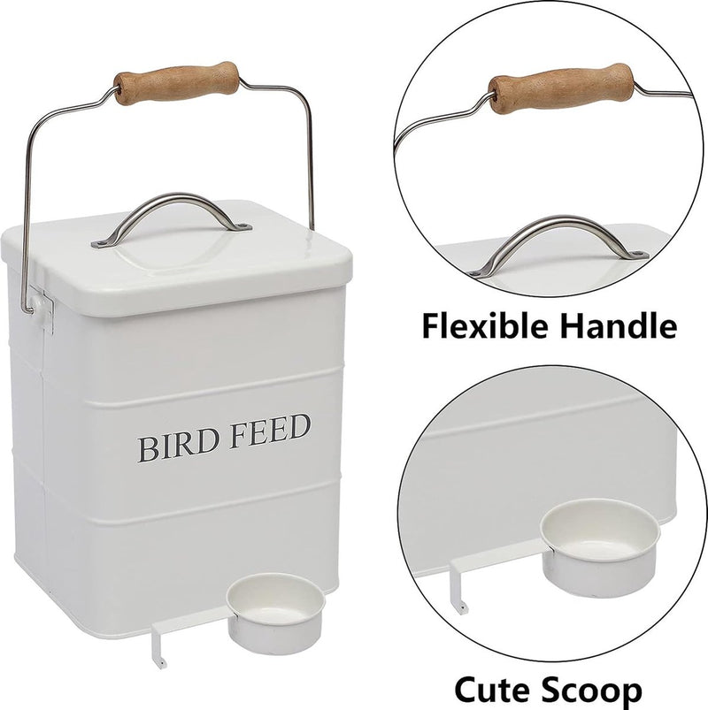 Voeremmer met deksel, voorraadbak voor vogelvoer en voer, droogvoerbak opbergbakken – wit