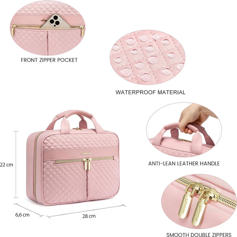 Toilettas voor dames, groot, toilettas om op te hangen, reis-toilettas, make-uptas, hangende toilettas, grote toilettas, waterdichte toilettas, reis-make-uptas, roze, Toilettas voor op reis