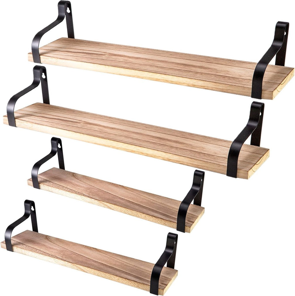hi-home Set van 3 zwevende planken voor muur, hangende planken voor wandopslag, vierkant houten decor gemonteerd voor badkamer, woonkamer, boerderij, zwart