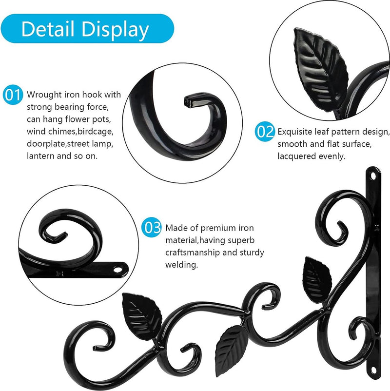 12-delige hangende plantenhouder, haken voor plantenhanger, ijzeren plantenhouder, metaal, plantenhaken, muur, bloemenhaak, tuin, plant, wandhouder met schroeven, houder voor bloemenmand