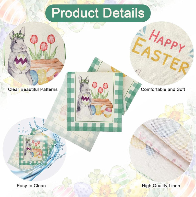 Tafelloper voor Pasen, paaseieren, konijnen, wortel, hazen, bloemen, paaseieren met haas, paasei-patroon, voor lente, paasfeest, tafeldecoratie voor binnen en buiten, eettafel, 183 x 33 cm