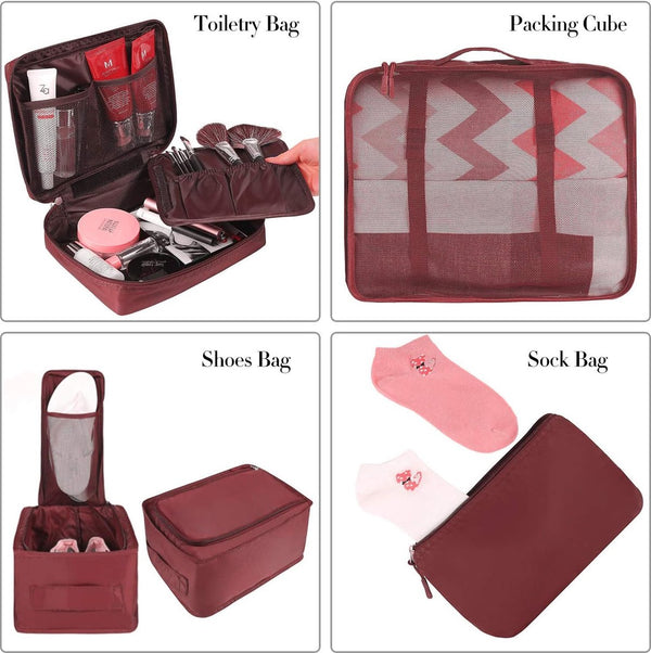 8-delige packing cubes, kledingtassen, packing cubes, packing cubes, kofferset voor vakantie en reizen, kofferorganizer reiskubussen, organisatiesysteem voor koffers