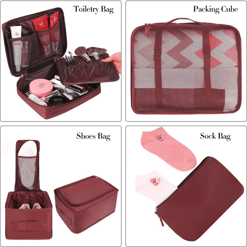 8-delige packing cubes, kledingtassen, packing cubes, packing cubes, kofferset voor vakantie en reizen, kofferorganizer reiskubussen, organisatiesysteem voor koffers