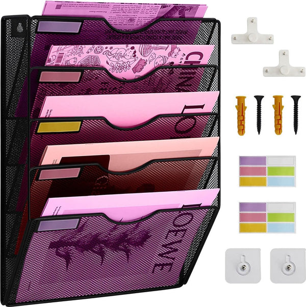 Bestandsmap Wandgemonteerd A4 Mesh Muurophangend Bestandsorganisator Tijdschriftopslag Multifunctioneel Gebruik om Kranten Papieren Map weer te geven (5 lagen)