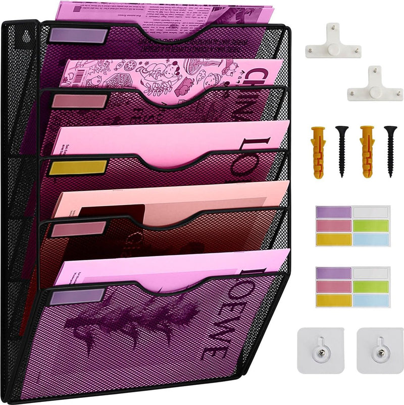 Bestandsmap Wandgemonteerd A4 Mesh Muurophangend Bestandsorganisator Tijdschriftopslag Multifunctioneel Gebruik om Kranten Papieren Map weer te geven (5 lagen)