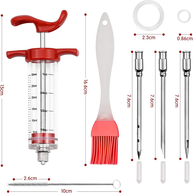 Vleesspuit marinadespuit 30 ml BBQ braadspuit van kunststof met 3 naalden kruidenspuit vleespyze voor BBQ Grill vlees rund